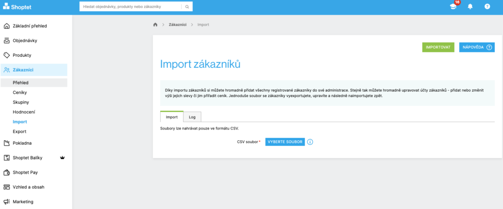 Import zákazníků Shoptet